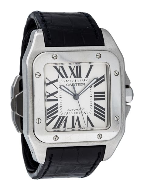 cartier santos 100 xl black leather strap|cartier santos crocodile strap.